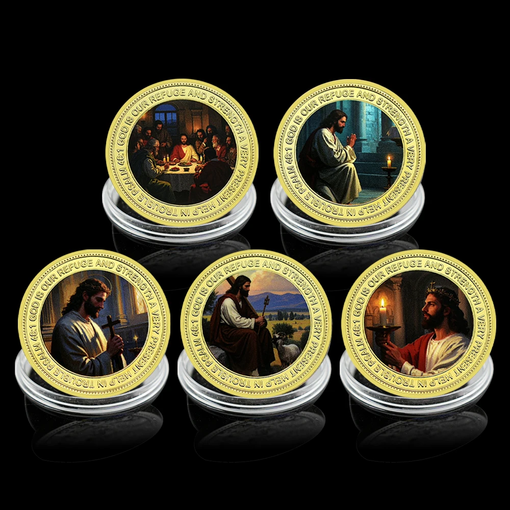 

5pcs/set Jesus Collectible Souvenir Gold Plated Commemorative Coin commemorative coin for the Christian Bible gift