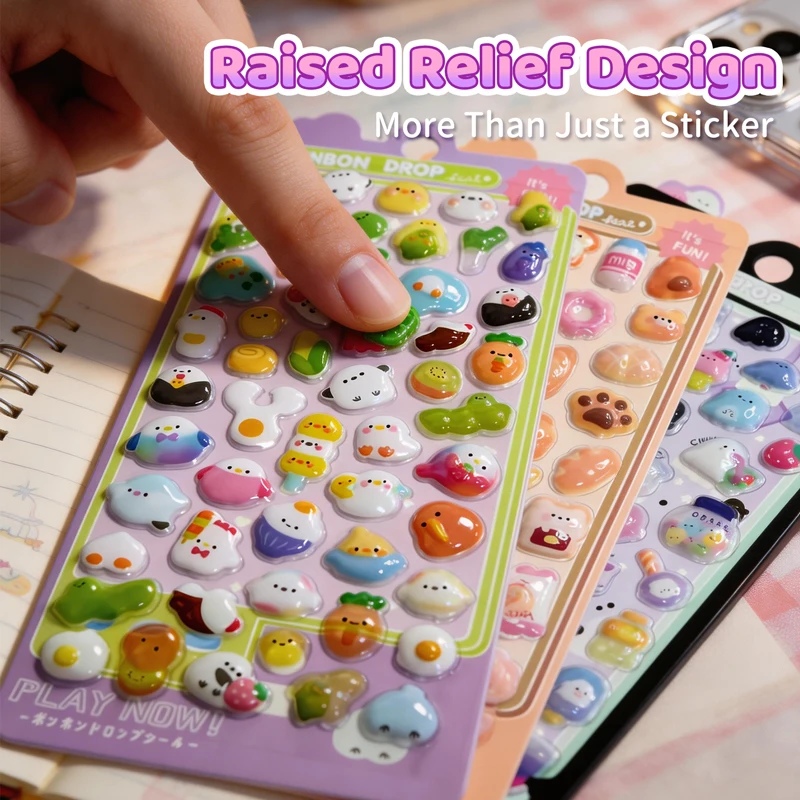 

1/3/6 шт. мультяшные 3D-наклейки с рельефным изображением для скрапбукинга, декора дневников, канцелярских принадлежностей, кавайные стикеры, школьные принадлежности