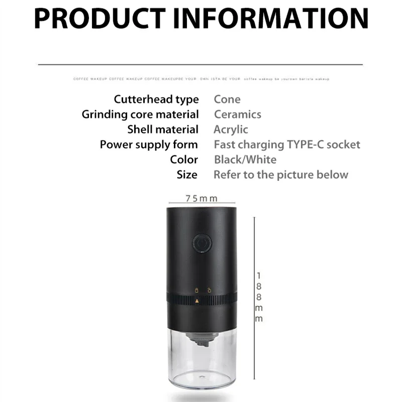 Molinillo de café eléctrico portátil TYPE-C carga USB molinillo de granos con núcleo de molienda de cerámica actualización VOCORY