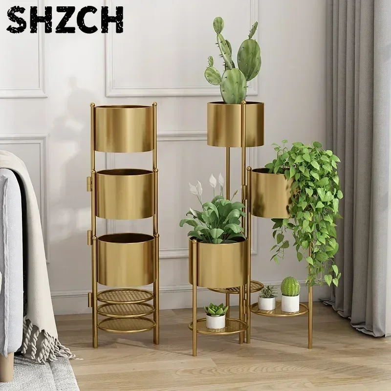 Iron Multi-layer Plant Stand-Floor Extensible Flower Rack Indoor Decorative Planter Shelf for Living Room and Hotels