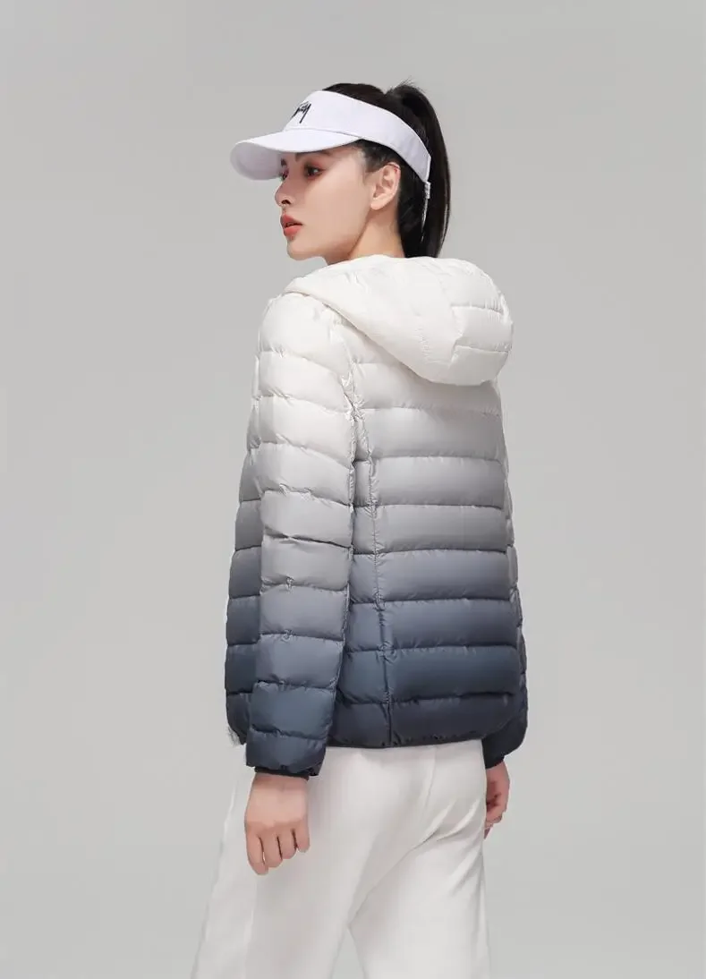 2025 Cappotto invernale da donna con cappuccio 90% piumino d'anatra imbottito Giacca sfumata di nuova moda Giacca a vento parka calda autunnale ultraleggera