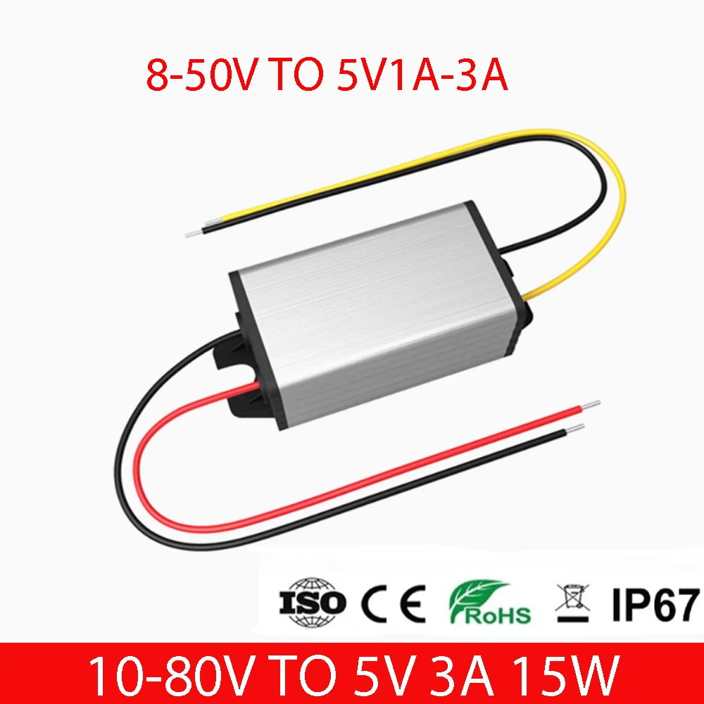 12V 24V 36V 48V 60V TO 5V 3A 10-80 Volt to 5Volt Step Down DC-DC Power Converter Buck Regulator LED Voltage Transformer for Cars