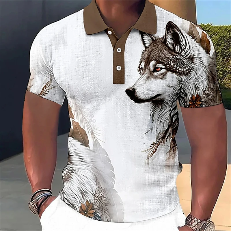 New Men\'S Polo Shirt 3d Wolf Eagle Print Men Clothing Summer Casual Short Sleeved Loose Oversized Shirt Street Fashion Tops Tees