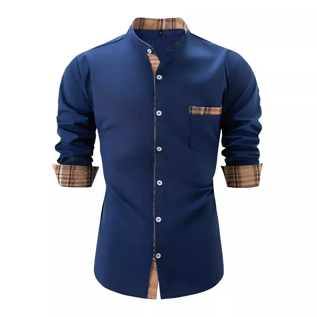

New Stand collar Men's Shirt Simple and Elegant Long SleeveButton Up Shirt Fashionable Men's Everyday Resort Casual Comfort Top
