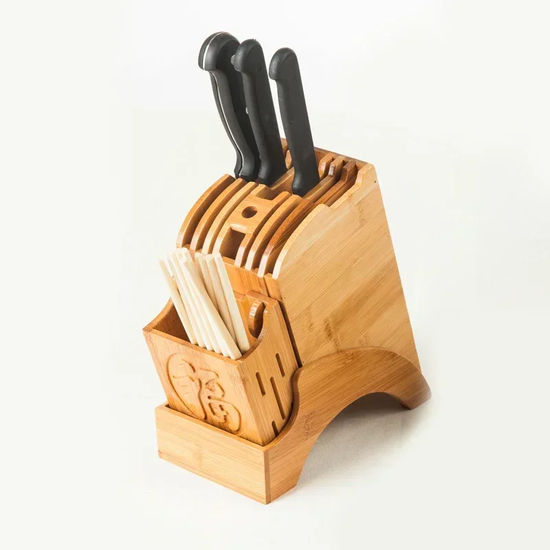 Wood Kitchen Knife Holder Bamboo Scissors Chopsticks Gadget Storage Shelf Rack Knife Block Stand Organizer Accessories