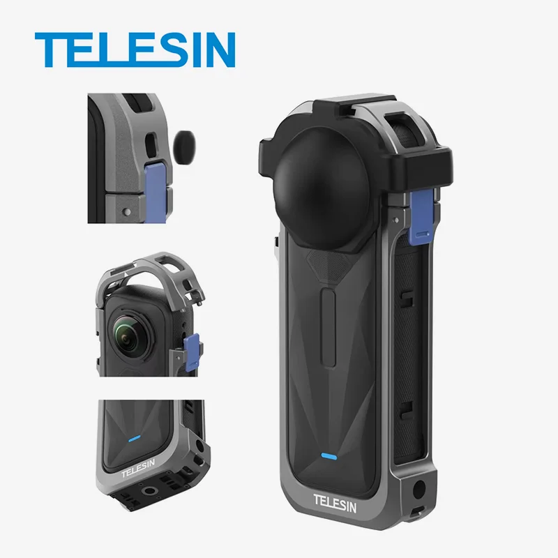 TELESIN Action Camera Cage for Insta360 X5 Full Cage Protection Expansion Wind and Noise Reduction