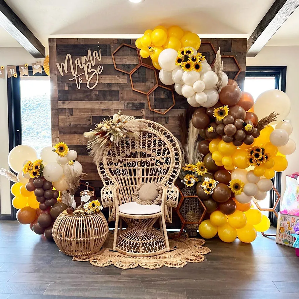 Bee Balloon Arch Set Mustard Yellow Sand White Brown Bee Balloon Suitable for Bee Shower Party Decoration, Gender Reveal Mom Bee Party Autumn