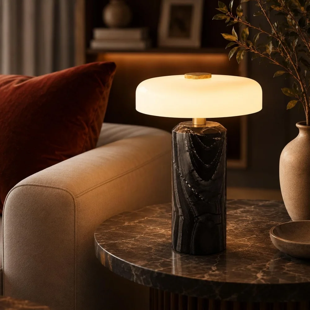 Modern Marble Table Light Rechargeable Touch Switch 3-color Dimmable Table Lamp Living Bedside Home Decor Atmosphere Table Lamp
