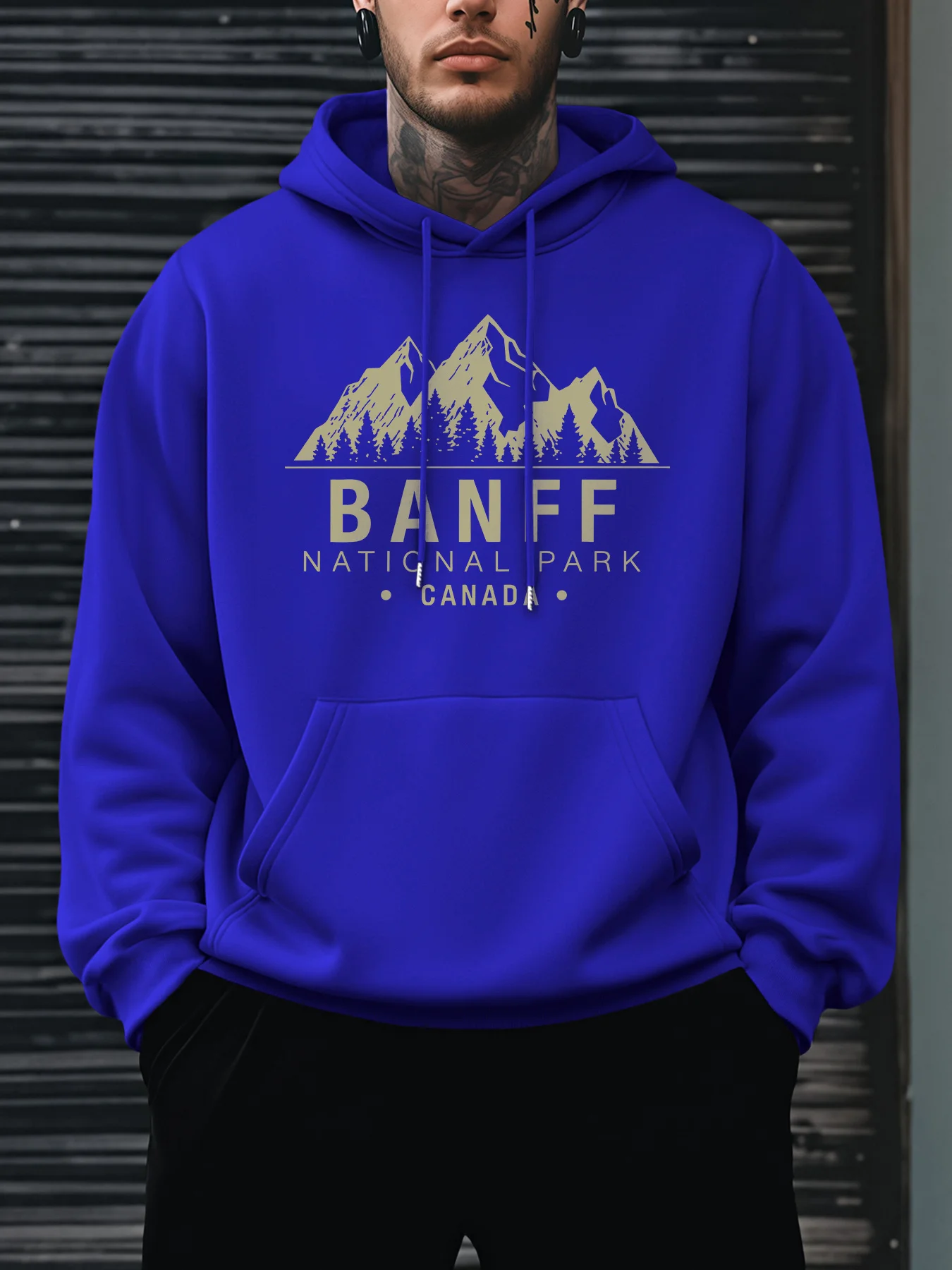 Neues Herren-Hoodie für Herbst und Winter mit Banff-Nationalpark-Aufdruck, Lässiger Alltags-Sweatshirt mit Kordelzug und Kapuze – Detail 5