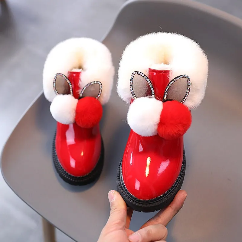 Fashionable Sweet round Toe Girls Snow Boots 2025 Children's Thickened Short Tube Waterproof Anti-Slip Boots for Ages 14+