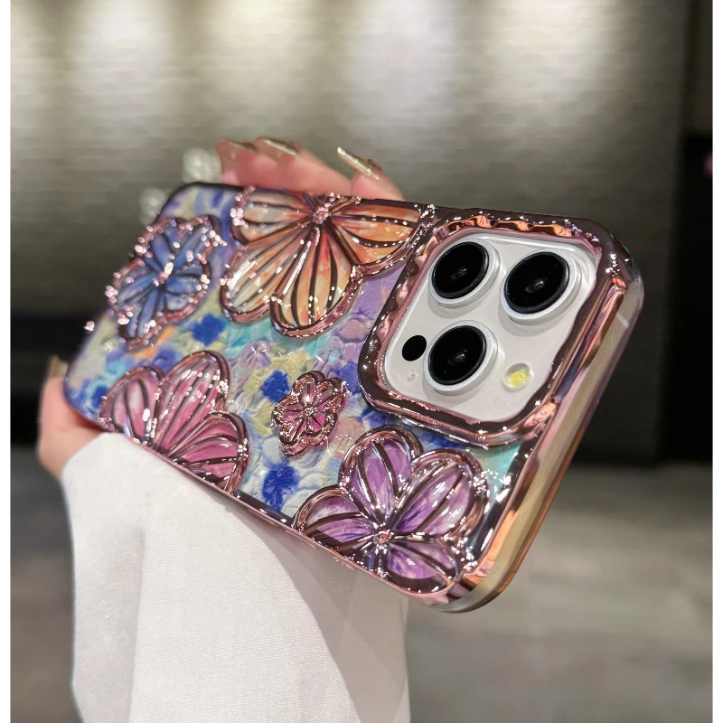 3D Flower Phone Case For iphone 15 14 13 12 11 Pro Max Fashion Creative Colorful Soft Silicone Shockproof Luxury Cover Cases