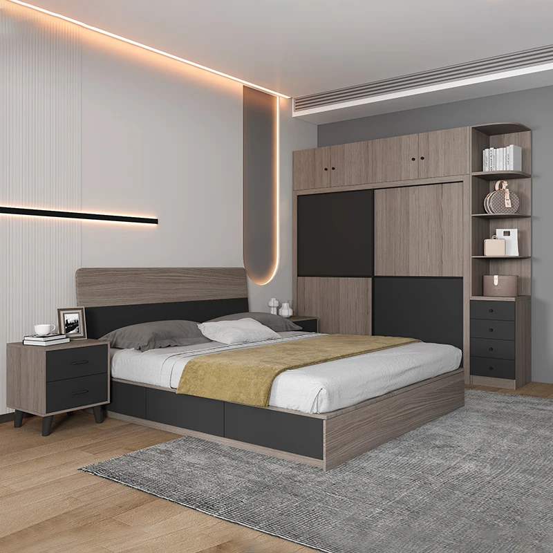 Juego de Dormitorio Completo de Diseño Moderno, Cómoda Minimalista, Juego de Dormitorio Tipo Loft para Adultos, Cama Queen Europea, Muebles Matrimoniales