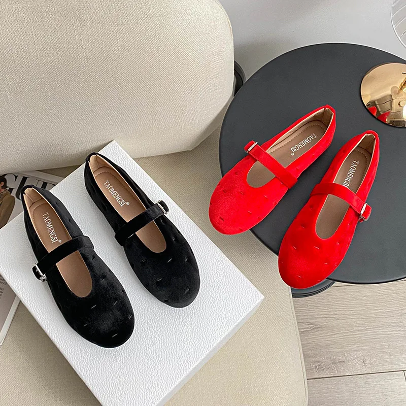 

Buckle Ballerina Shoes with Round Toe and Flat Suede Mary Jane Women's Shoes