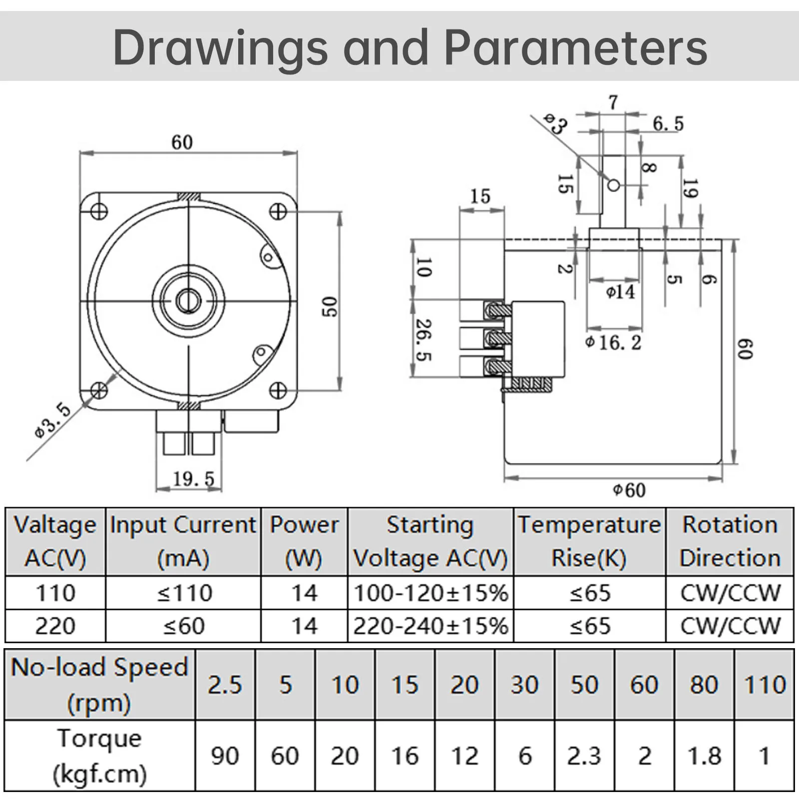 60KTYZ Synchronous Gear Motor 110/220V 2.5RPM/5/10/15/20/30/50/60/80RPM CW/CCW High Torque Permanent Magnet Micro Electric Motor