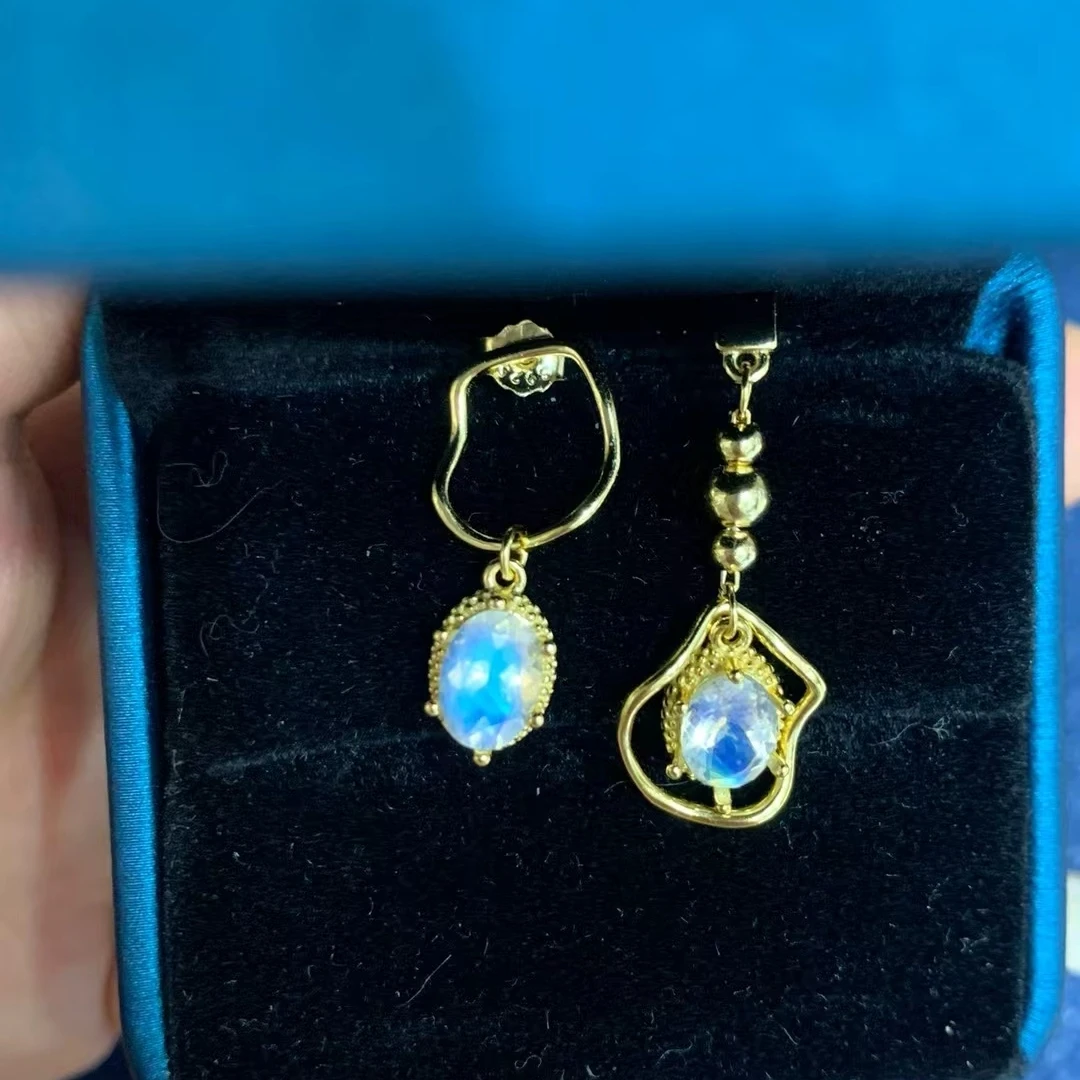 KJJEAXCMY Natural Moon Stone Earrings S925 silver , electroplated locking color process, high clarity Gems Full of luster