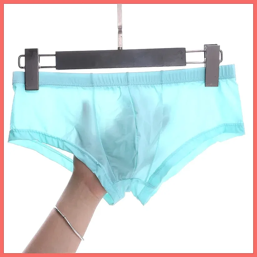 Men's Ice Silk Boxer Shorts Breathable Sexy Underwear with U Pouch Comfort Low Rise Hipster