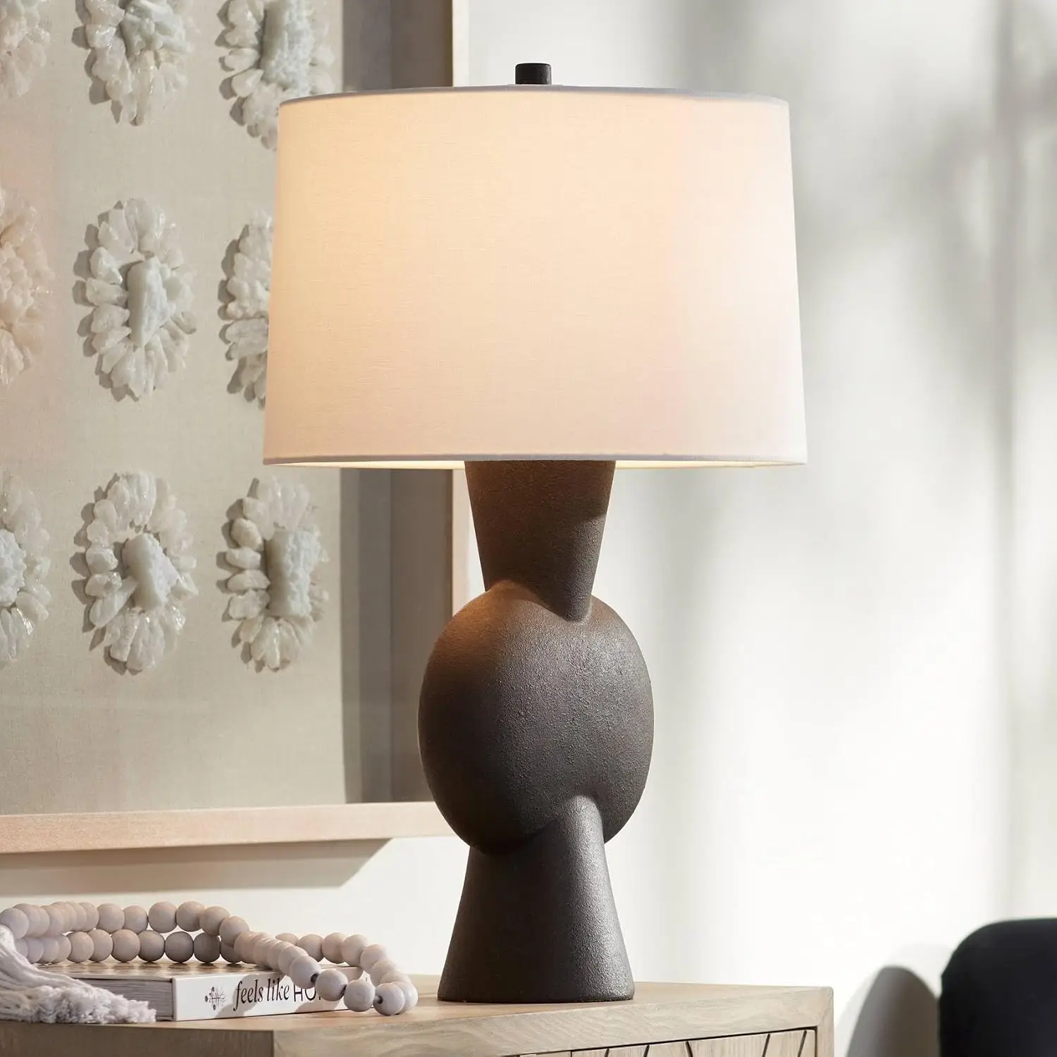 Modern Gourd Matte Brown Sculptural Table Lamp 26 Inch