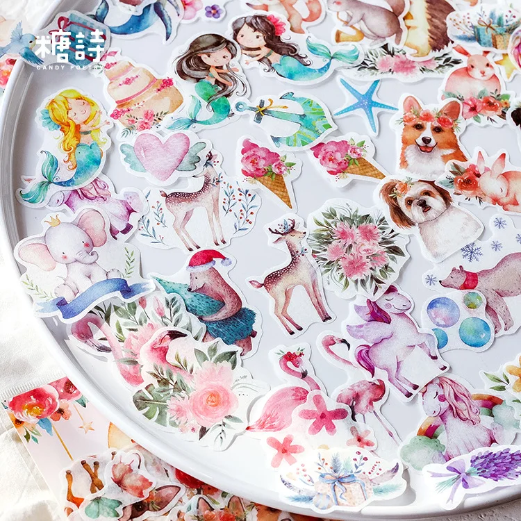 40 Pcs/Set Cartoon Forest Animal Paper Sticker Christmas Decorative DIY Scrapbooking Stick Label