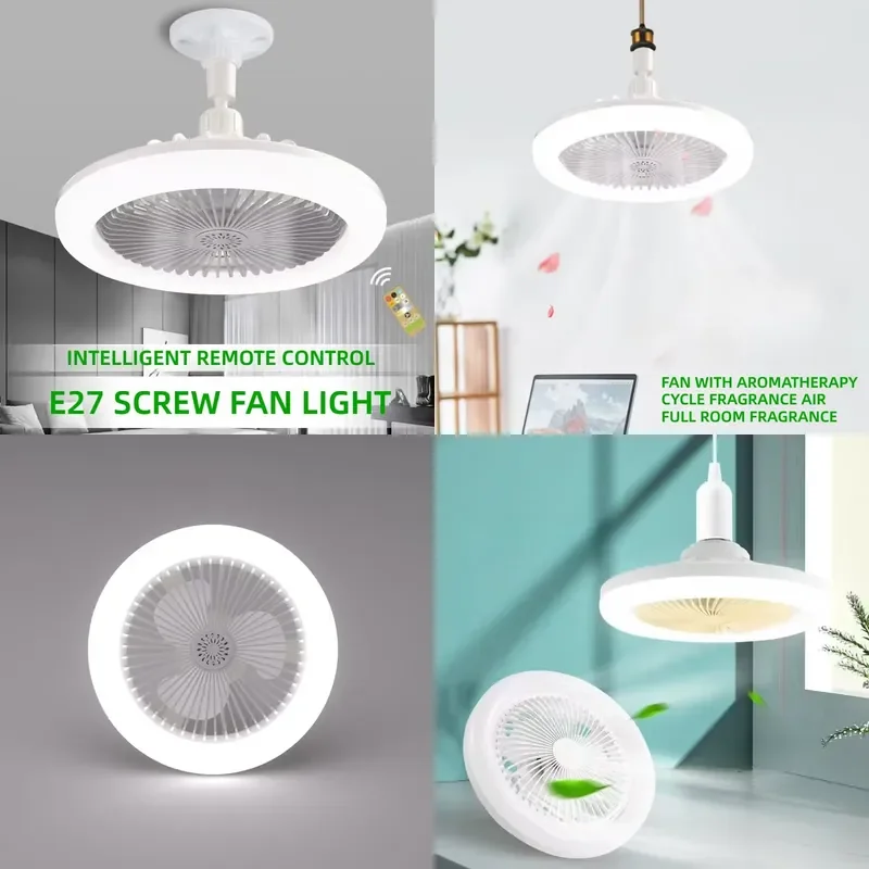 Rotatable 3in1 Ceiling Fan with Remote Control Lighting Lamp E27 Converter Base Lighting Base Bedroom Living Room Miflame