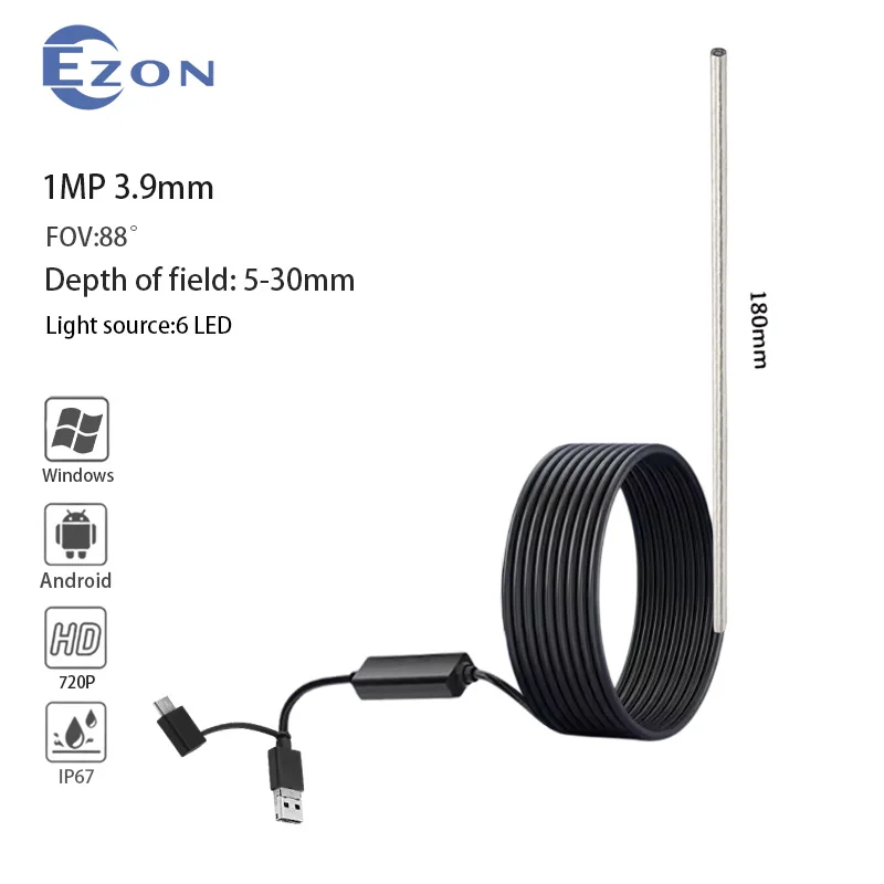 

3.9mm 88° Endoscope Camera For cars Endoscopic Waterproof 720P Borescope Automobile engine Inspection PC and Android