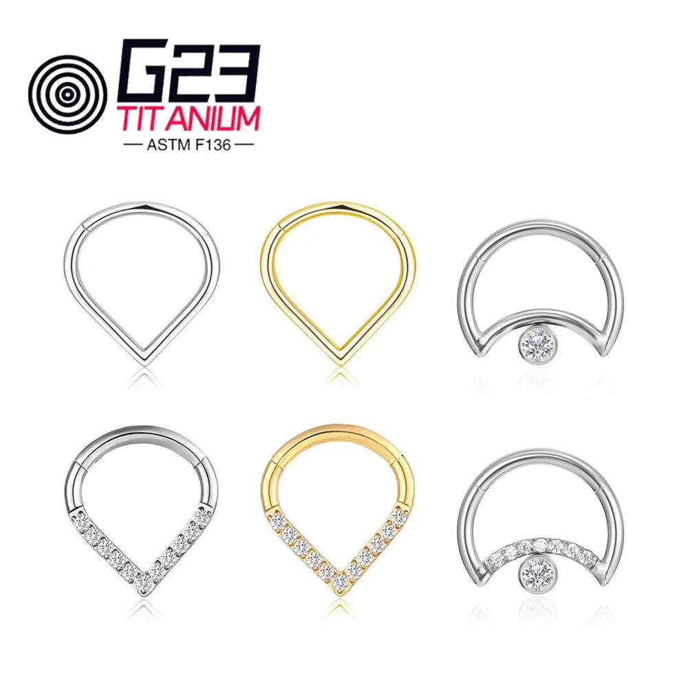 High Quality G23 F136 Titanium Hinged Tear Drop Ring Septum Nose Clicker Piercing Labret Ear Tragus Cartilage Earring