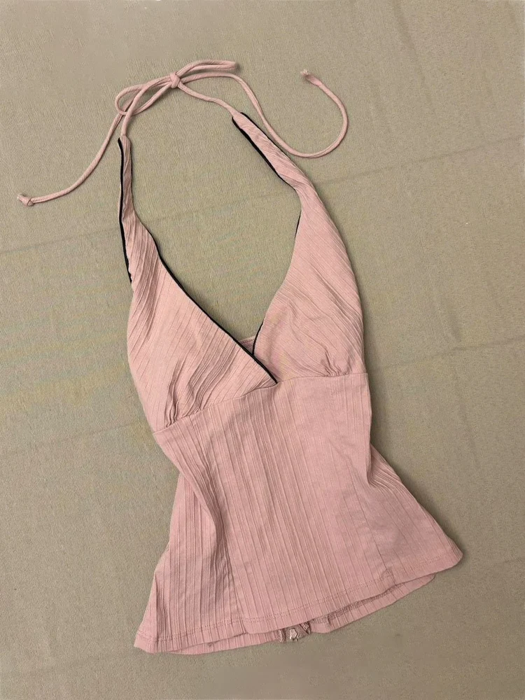 Top Original Pure Desire con Tirantes Rosas, Estilo Deado, Diseño Retro de Verano, Aodón, Estilo Casual para Mujer