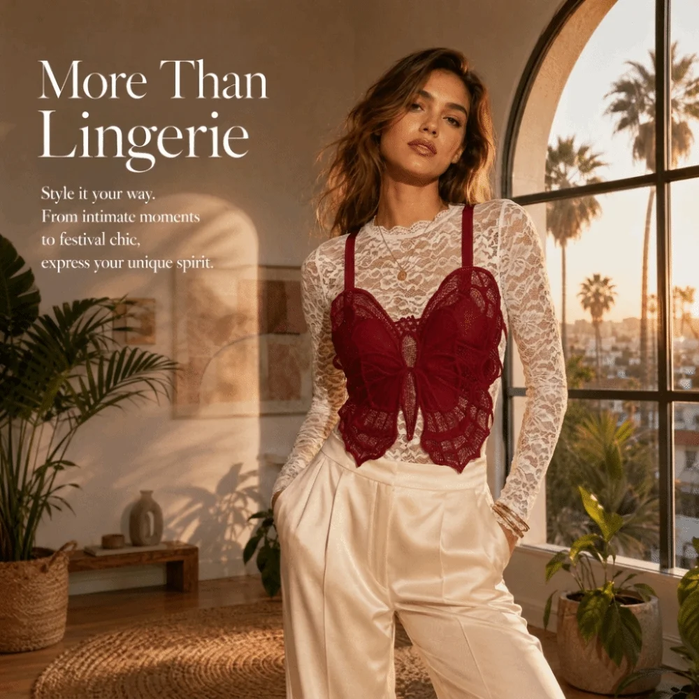 Sweet Backless Butterfly Bras Slim Fit Korean Style Lace Camisole Padded Spider Web Design Hollow-out Vest Tops Beach Wear