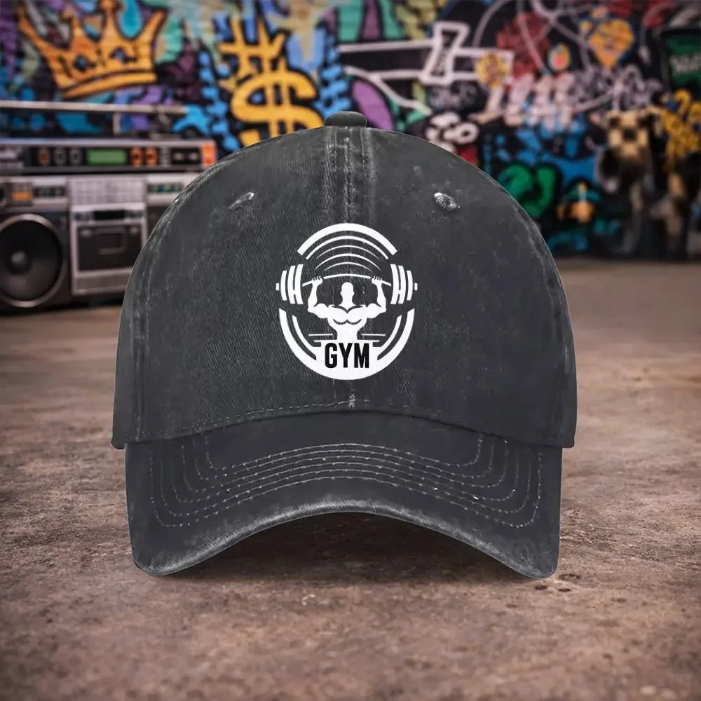 1pc Unisex Gym Weightlifting Pattern Vintage Washed Baseball Cap Men'S Trendy Hat Versatile Duckbill Cap Fun Print Unique Birthd