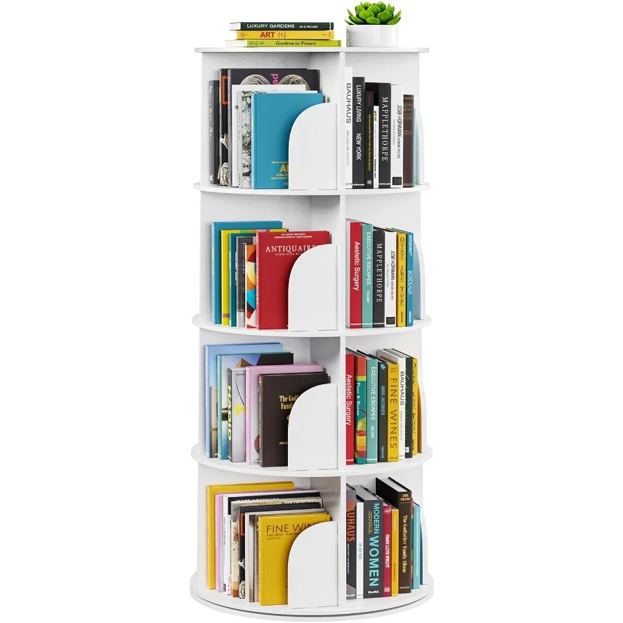 

SpaceAid 4 Tier Rotating Bookshelf Tower Spinning Bookcase Lazy Susan Revolving 360 Book Shelf Storage Round Carousel Vertical