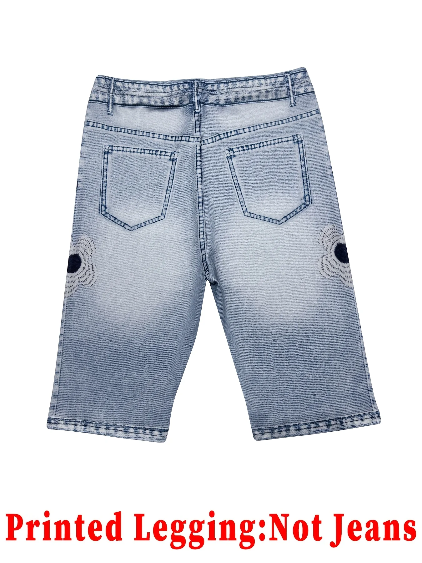 Bedruckte Leggings, nicht aus Denim, Caprihose mit aufgesetzter Tasche und Knopfdruck, hochelastische, neue, modische Skinny-Hose. – Detail 5