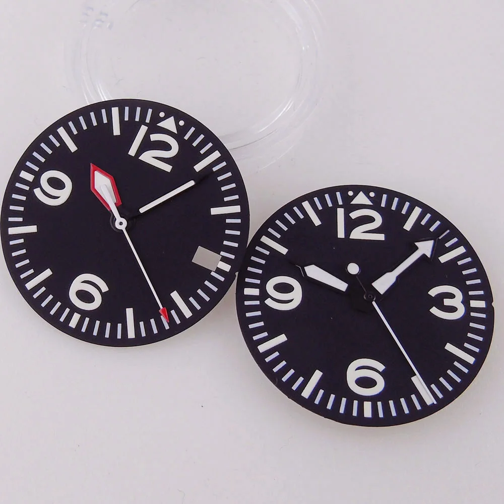 

29mm Green Luminous Fit NH35A NH36A Watch Dial Face Hand Set for Dive Mens Watch White Numbers Date Window Accessories