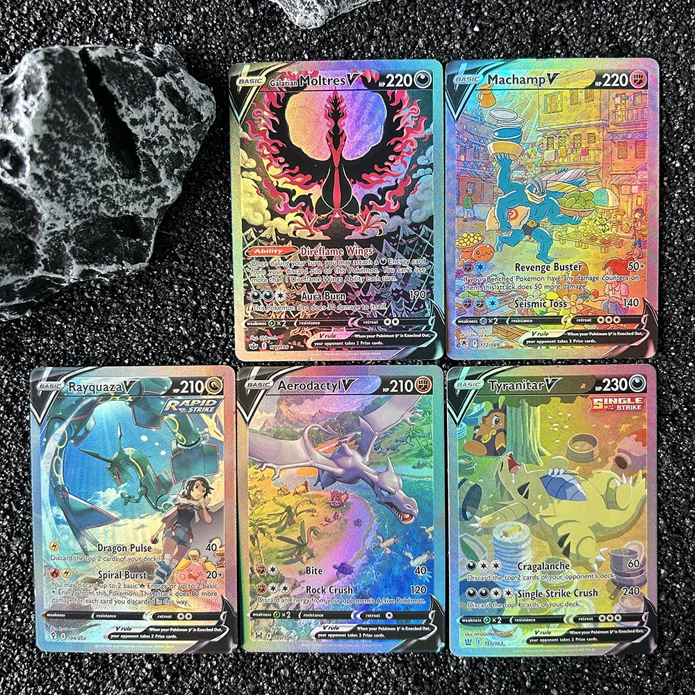 1/5 pçs diy ptcg novo bolso holo cartão de coleção rara tyranitar moltres v en cartão feito homem clássico jogo anime cartão presente