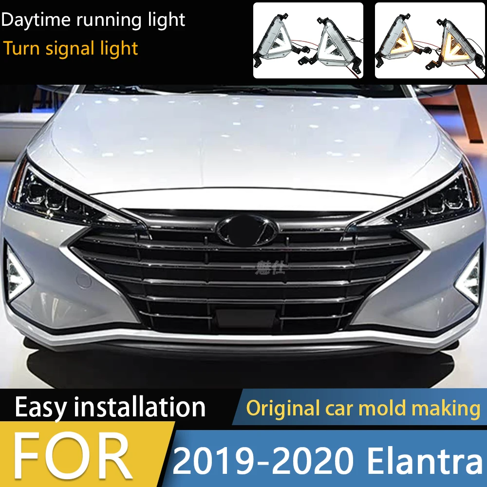 

1 комплект светодиодных противотуманных фар для Hyundai Elantra 2019 2020 DRL дневные ходовые огни с желтым указателем поворота противотуманные фары byShop