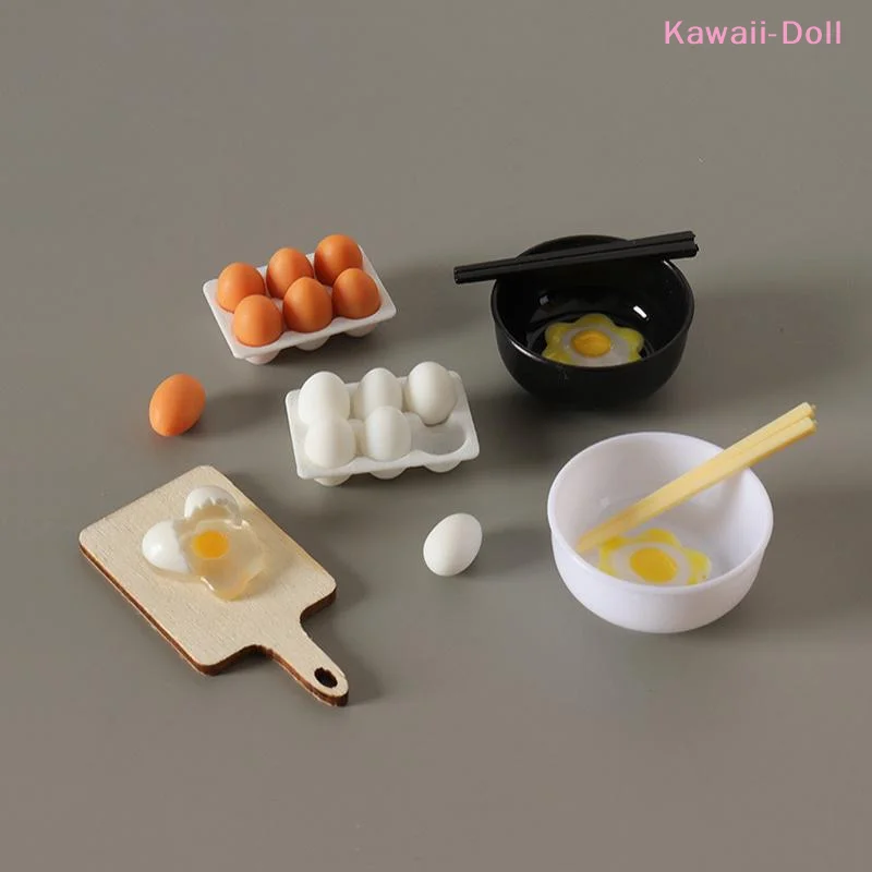 1Set 1:12 Dollhouse Kitchenware Mini Egg Frying Pan Model Dollhouse Kitchen Scene Accessories Pretend Play Toys Kit
