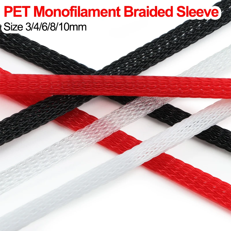 5/10m PET monofilament braided sleeving Size 3/4/6/8/10mm USB Data Cable Sheath Protector Wire Wrap Nylon Cable Sleeve