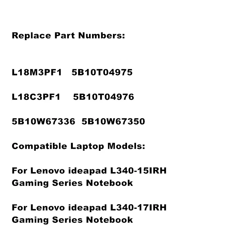L18M3PF1 Laptop Battery For Lenovo  ideapad L340-15IRH L340-17IRH  Gaming Series Notebook  L18C3PF1 5B10T04975 5B10T04976