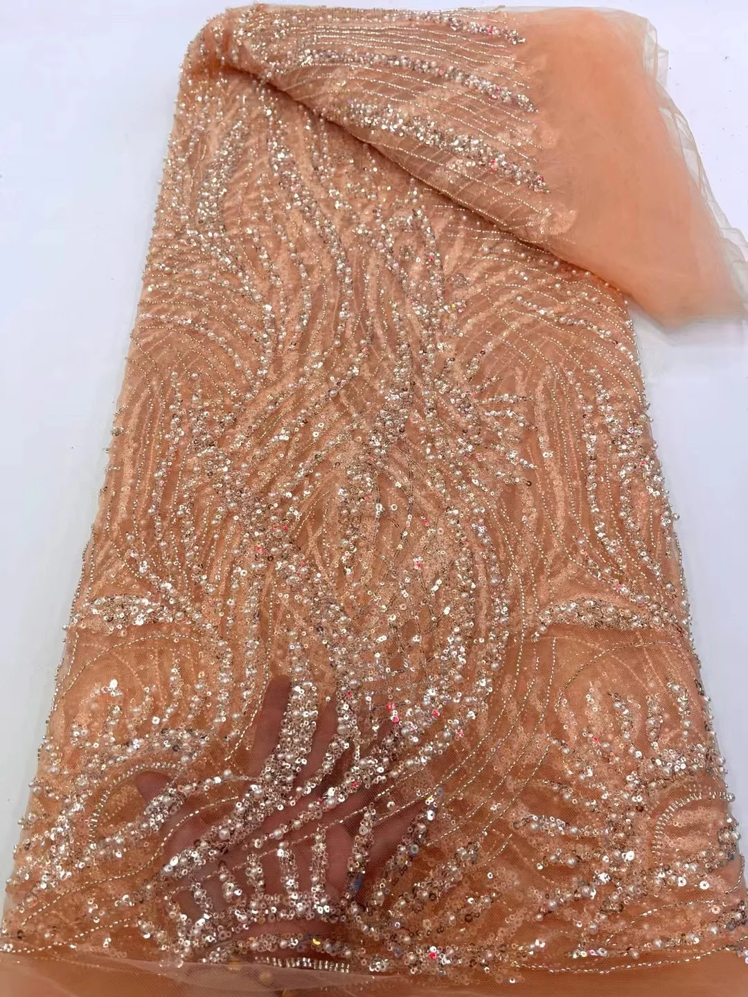 

Африканская кружевная ткань с бусинами, 2021, высокое качество, кружевная ткань с нигерийскими блестками и бусинами, французская кружевная ткань для шитья вечерних платьев