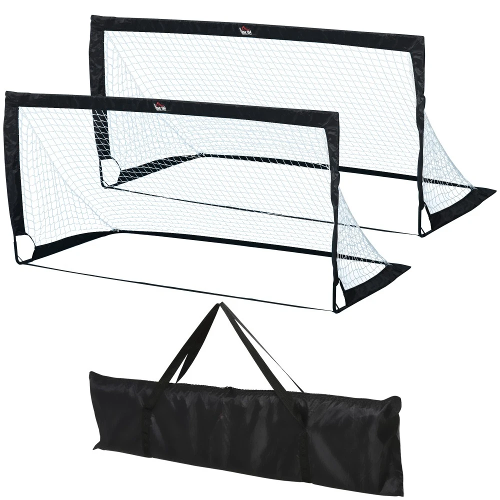 Ensemble de 2 buts de football pliables, buts de football portables avec sac de transport, 183x90x90 cm, pour enfants et adultes, pour l'extérieur, la cour, le jardin, la pelouse, l'entraînement, les jeux sportifs, cadre en acier noir, filet en PE durable, montage facile, design léger et pliable
