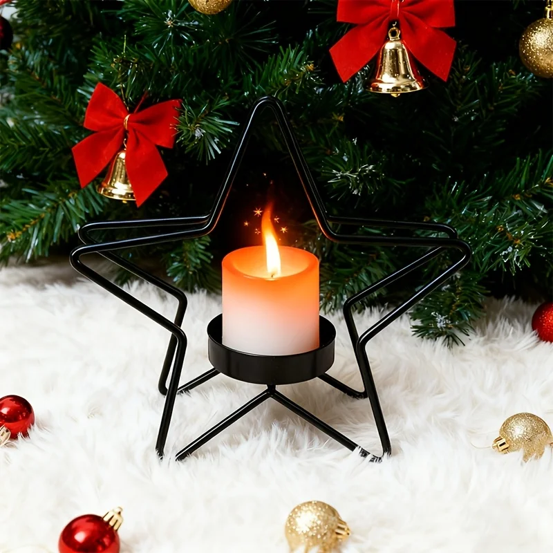 1PCS Christmas Atmosphere Nordic Gold Silvery Iron Candlestick, Creative Home Model Room Hollowed-Out Design Home Decoration