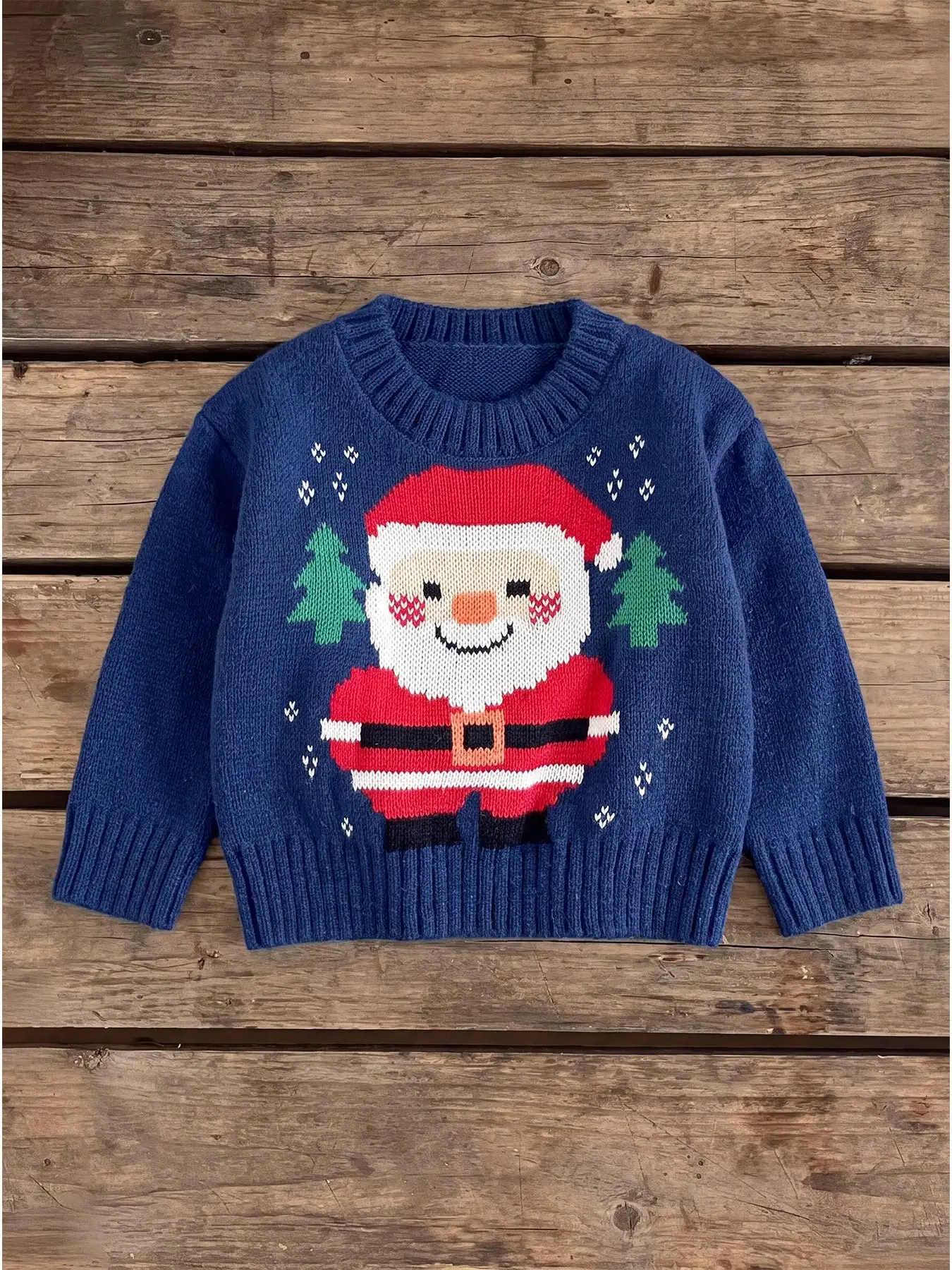 Children's Christmas Sweater Santa Claus Christmas Tree Jacquard Knit Pullover Autumn and Winter Holiday Tops for Little Boys.