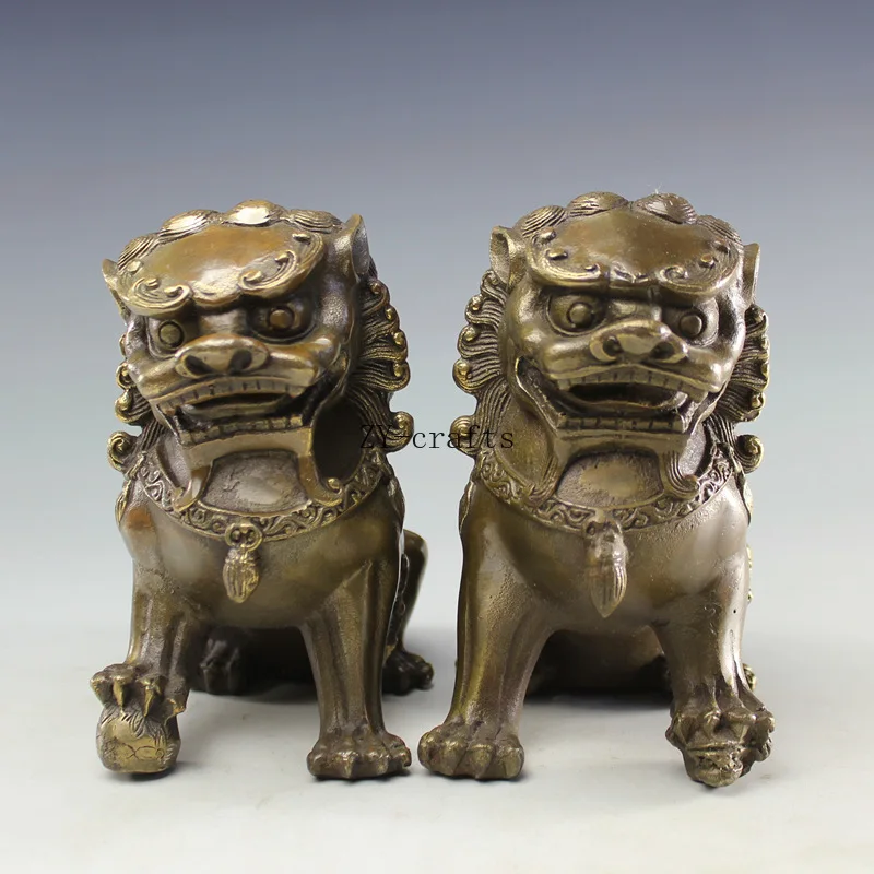 

Chinese Copper Royal Palace Feng Shui Evil Door Foo Dog Lion Pair Garden Brass Bronze