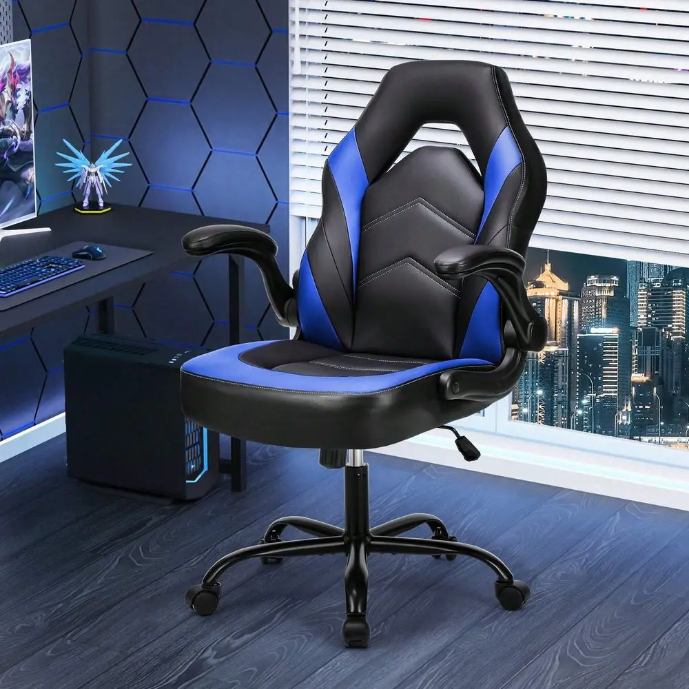 Sweetcrispy Big And Tall Office Desk Leather Gaming Computer Chair With Adjustable Swivel Task And FlipUp Arms For Adults