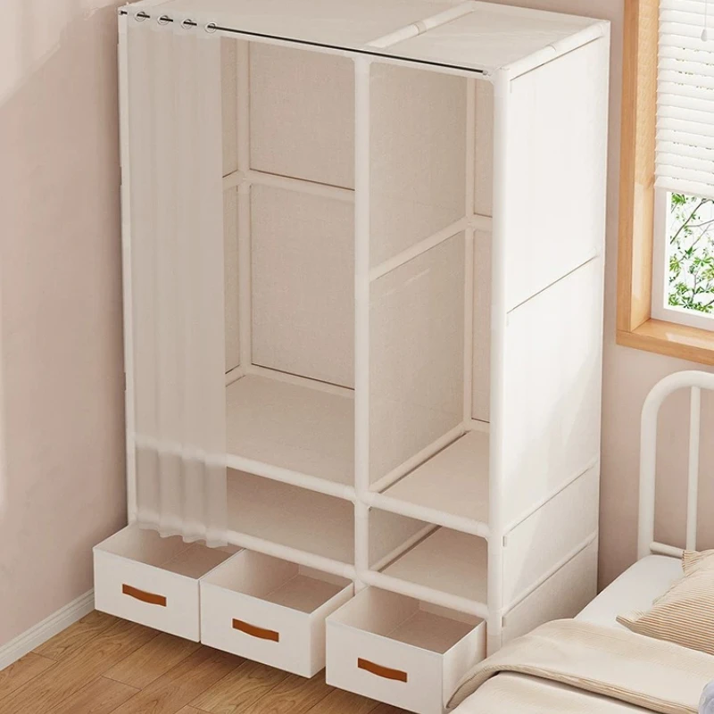 Portable Fabric Wardrobe, Open Dustproof Closet with Thickened Frame for Rental Apartment, Multifunction Hanging Storage Cabinet