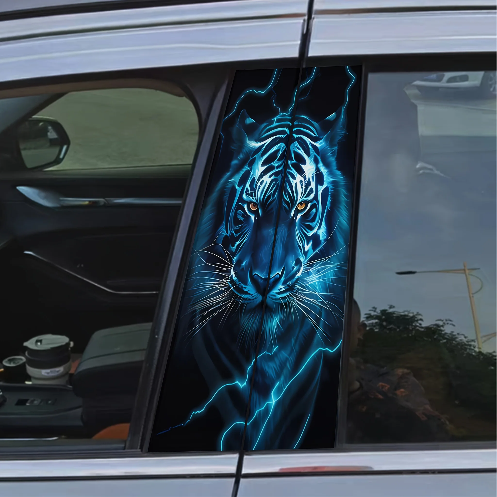 2-Pack American Lightning Tiger, Car B-Pillar Stickers, Lacquer, Domineering, Theme, Personality, Domineering, King, Halloween