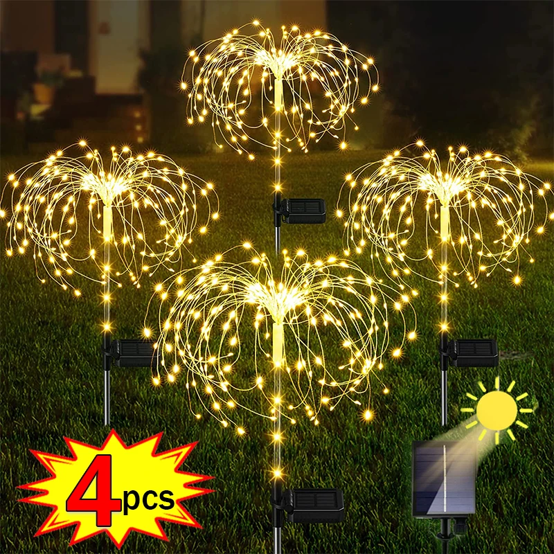 Lampu kembang api surya LED 90, lampu peri Dandelion dekorasi lanskap rumput, lampu malam lampu surya, lampu Festival Natal