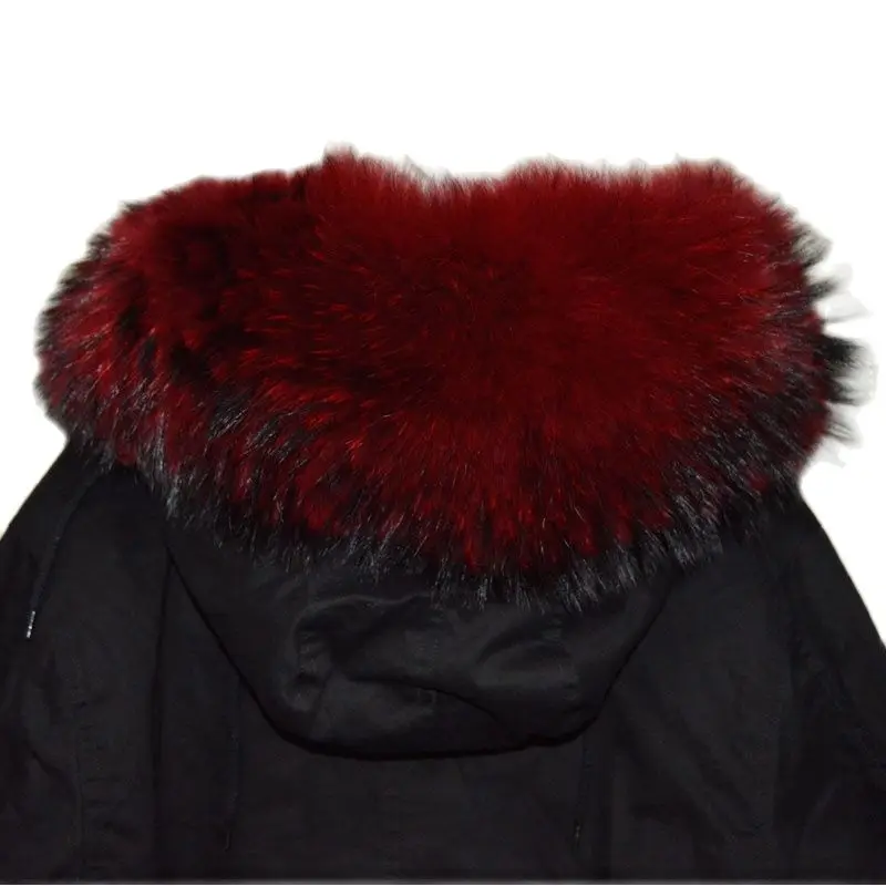 Winter Attractive Advanced Burgundy Faux Fur Lined Parka Black Short Style Coat For Women And Men