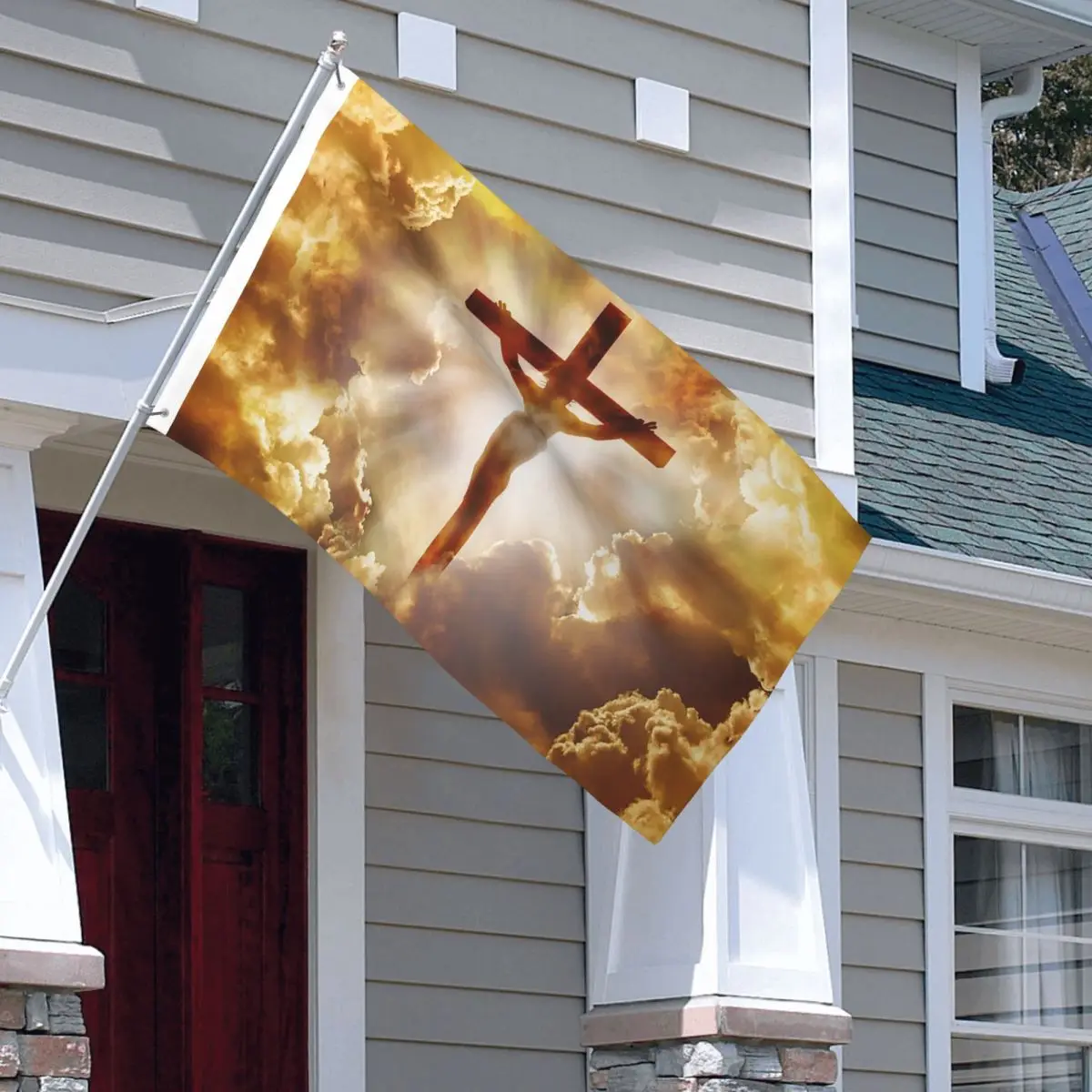 Holy Spirit Jesus God Jesus Flag Double Sided Outdoor Banner Christian Jesus on the Cross All Weather Hanging Decoration