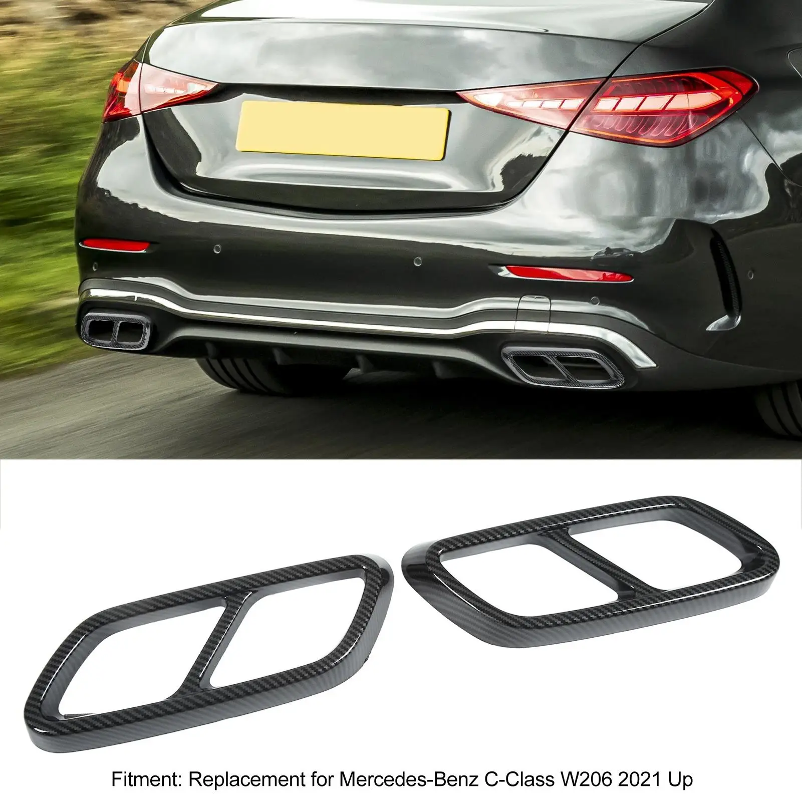 Pair Rear Exhaust Muffler Tail Cover Trim Replacement for Mercedes benz C-Class W206 2021 Up