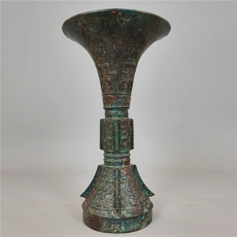 Ancient Vessel Ornament Flower Vase Bronze Jia Craft Gift Home Decoration Art Collection