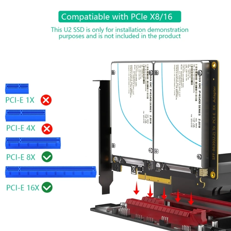 High Performances 2 SFF8639 to PCIe 8X Expansion Card for Professional Computings